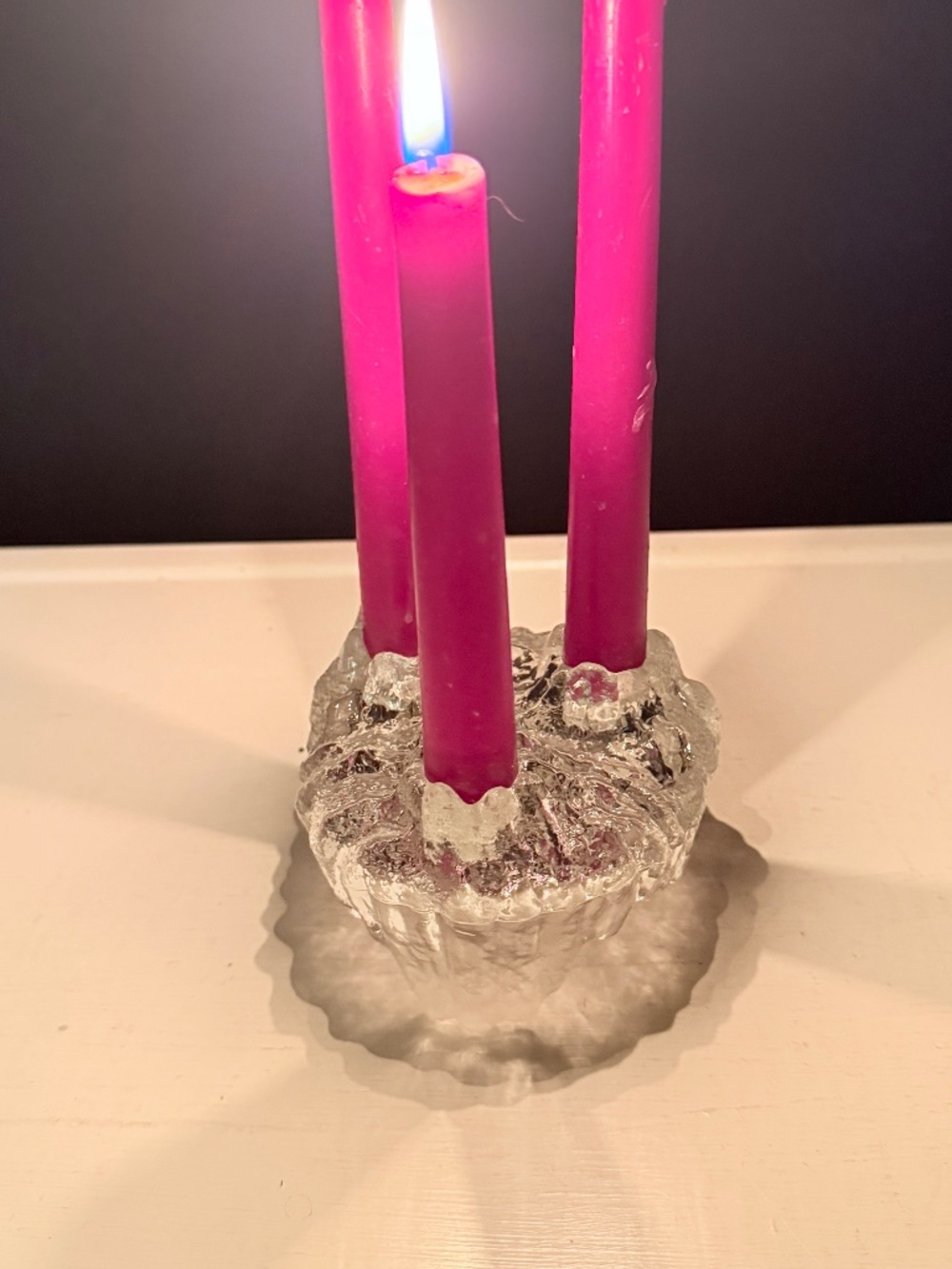 LE Smith Candle Holder 3 Tapers or Flip for Pillar Clear Glass Crystal Ice Style